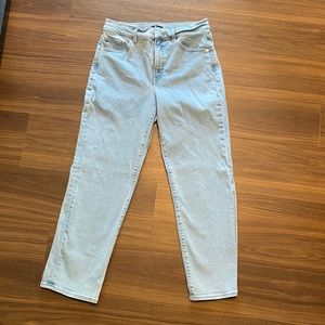 Express High waisted medium wash straight ankle jeans